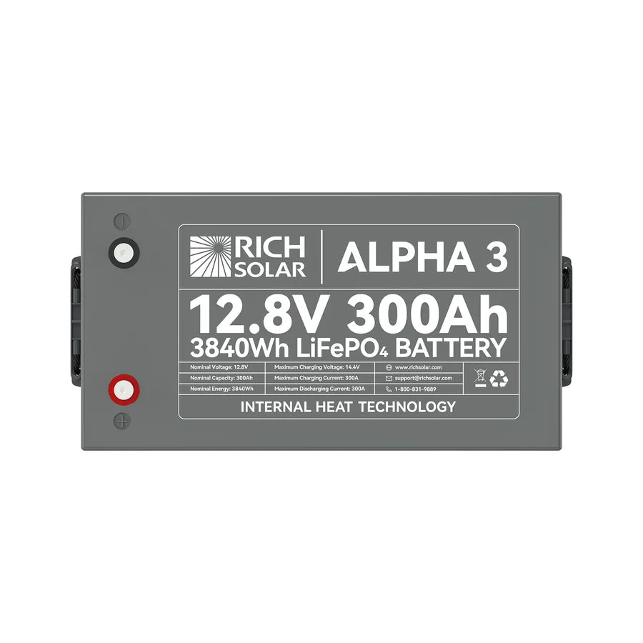 Rich Solar ALPHA 3 | 12V 300Ah LiFePO4 Battery | 12V Lithium Battery for RVs, Cabins, Off-Grid | 5,000 Lifetime Cycles | Internal Heat Technology | Bluetooth