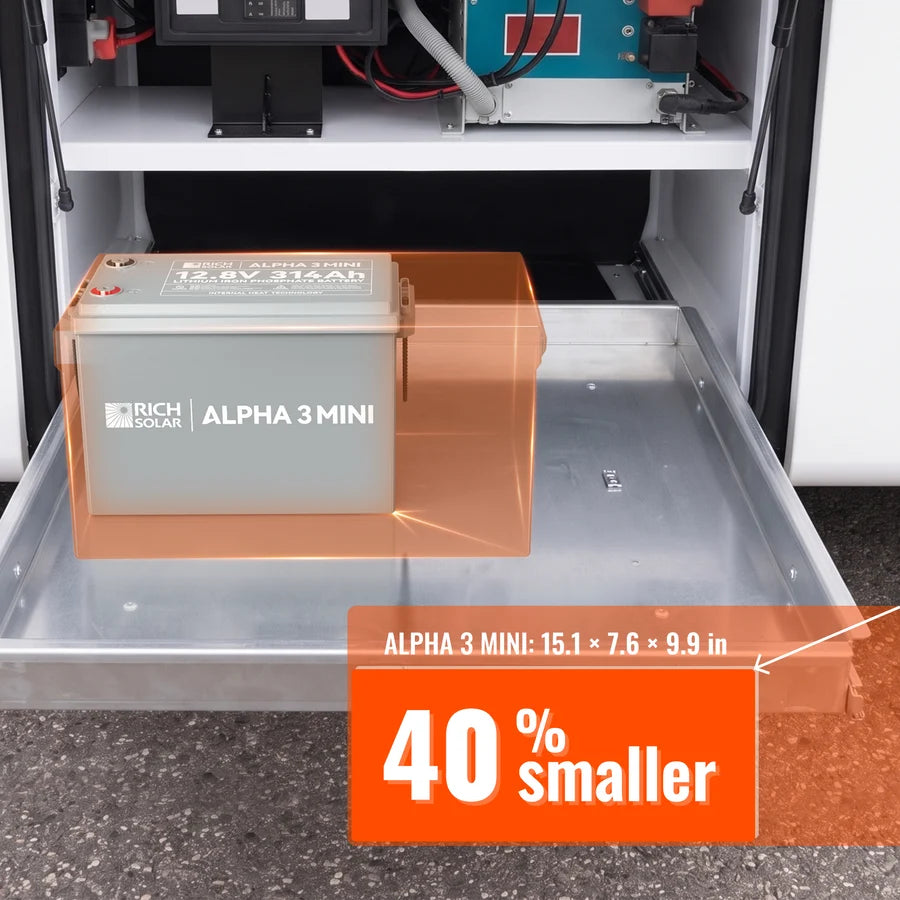 Rich Solar ALPHA 3 MINI | 12V 314Ah LiFePO₄ Battery | 40% More Compact, Built-in Heater & Bluetooth | Lithium Battery for RV, Solar, Off-Grid & Home Backup