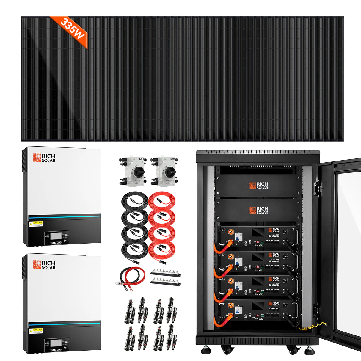 Rich Solar Complete Off-Grid Solar Kit | 38 x MEGA 335 Solar Panels | 13,000W 120/240V Output | 48VDC