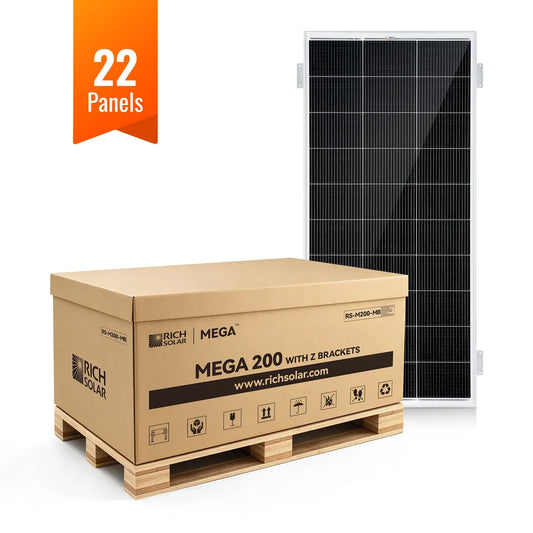 Rich Solar MEGA 200 WITH 3/4" Z BRACKETS | 12V 200W Solar Panel for RV, Boat, Cabins | 25.3% Efficiency, 25-Year Warranty | UL Certified