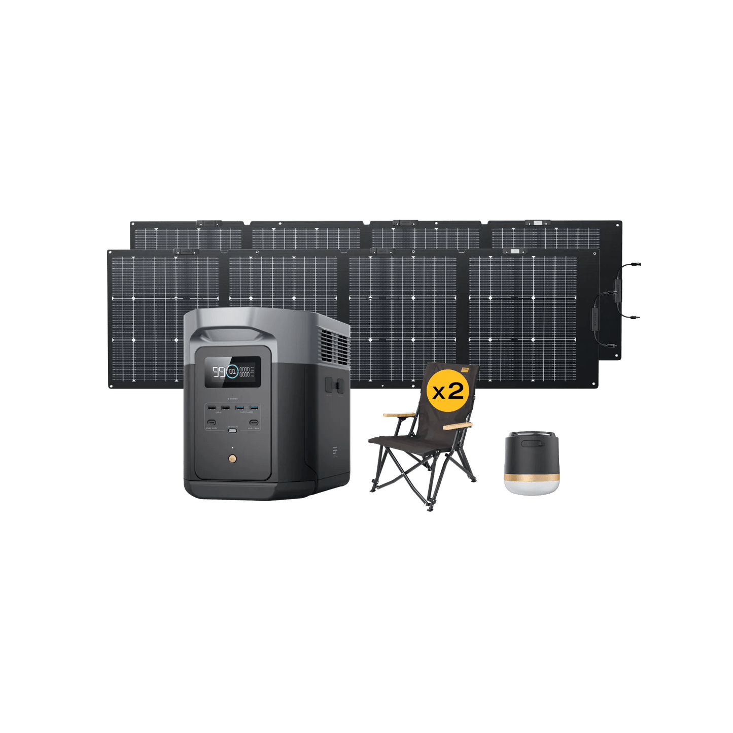 EcoFlow|DELTA 2 Max + 2*220W Solar Panel + 2*Camping Chair + Camping Light - EcoPowerit
