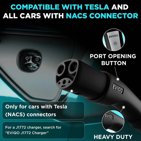 EVIQO NACS Level 2 EV Charger, 48A (50A Max), 240V, Hardwired, for Tesla EVs-EcoPowerit