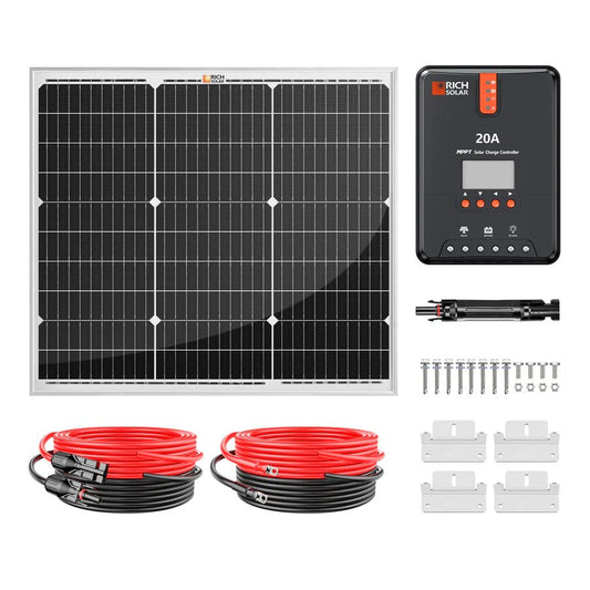 Rich Solar 50 Watt Solar Kit | Includes 50W Solar Panel + 20A MPPT Solar Controller + Wires and Brackets | DIY Complete Solar Kit without Batteries-EcoPowerit