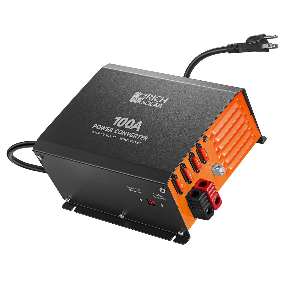 RICH SOLRA 100 Amp Power Converter | 100A 120V Battery Charger | Overload, Overheat, Reverse Polarity Protection | Plug and Play | UL 458 Certified