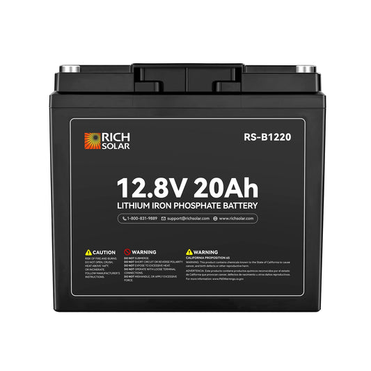 Rich Solar 12V 20Ah LiFePO₄ Battery | 256Wh Lithium Battery, 3,000+ Cycles | for RV, Solar, Off-Grid, Marine & Backup