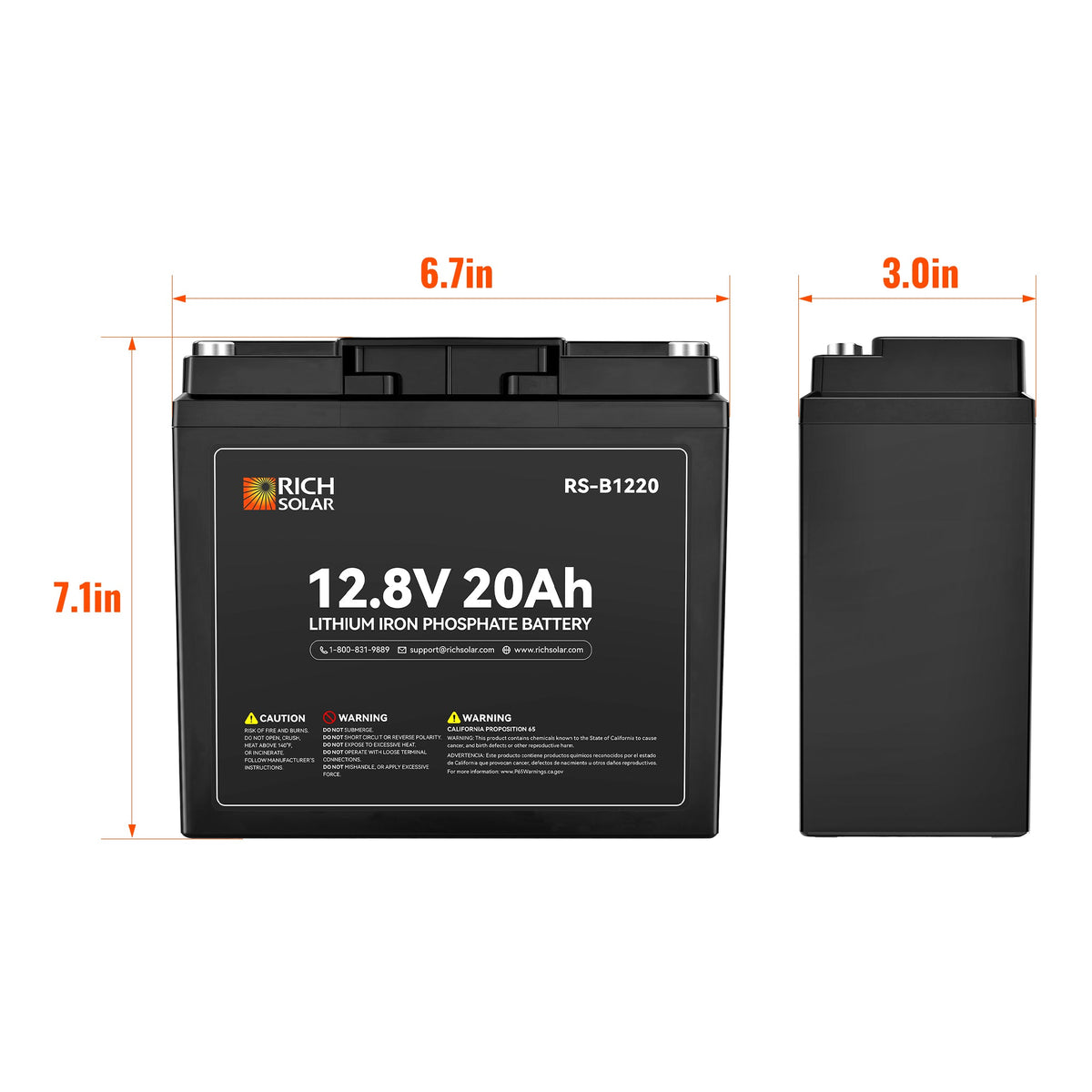 Rich Solar 12V 20Ah LiFePO₄ Battery | 256Wh Lithium Battery, 3,000+ Cycles | for RV, Solar, Off-Grid, Marine & Backup
