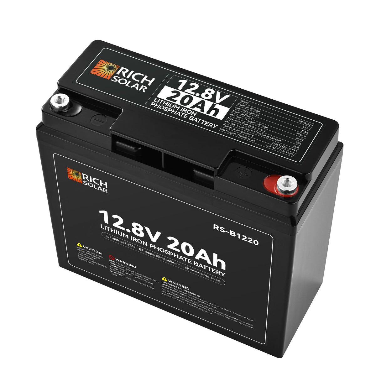 Rich Solar 12V 20Ah LiFePO₄ Battery | 256Wh Lithium Battery, 3,000+ Cycles | for RV, Solar, Off-Grid, Marine & Backup