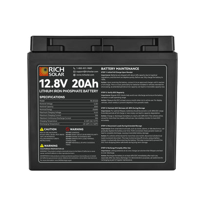 Rich Solar 12V 20Ah LiFePO₄ Battery | 256Wh Lithium Battery, 3,000+ Cycles | for RV, Solar, Off-Grid, Marine & Backup