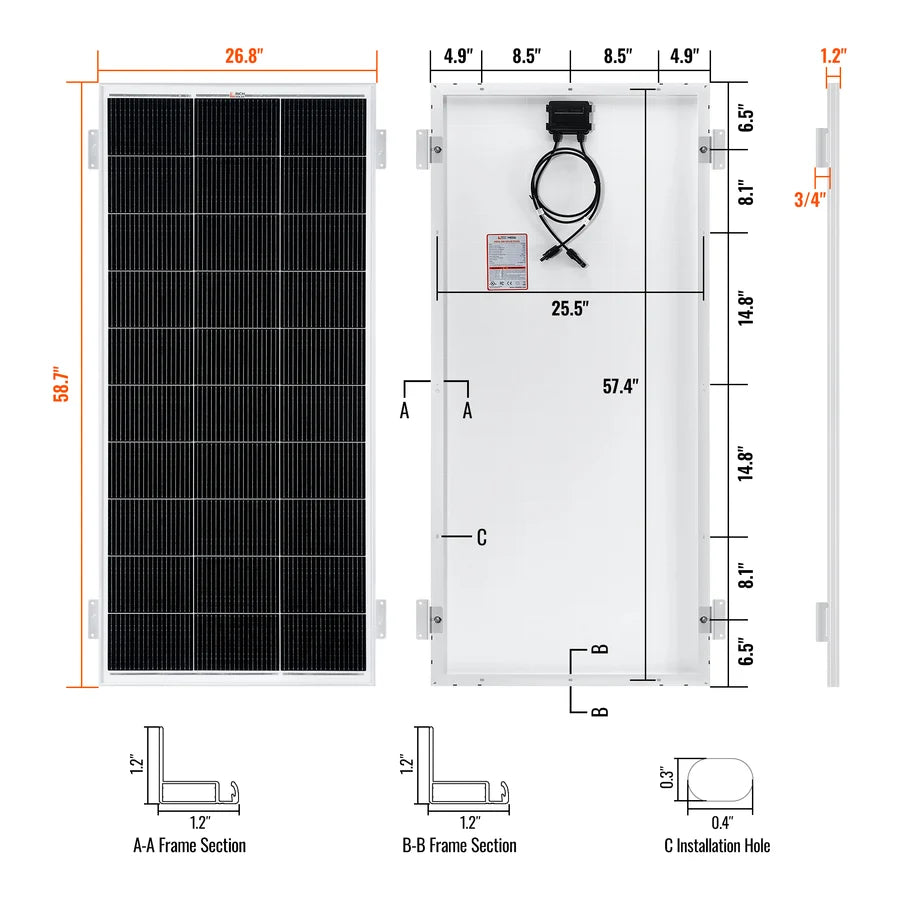 Rich Solar MEGA 200 WITH 3/4" Z BRACKETS | 12V 200W Solar Panel for RV, Boat, Cabins | 25.3% Efficiency, 25-Year Warranty | UL Certified