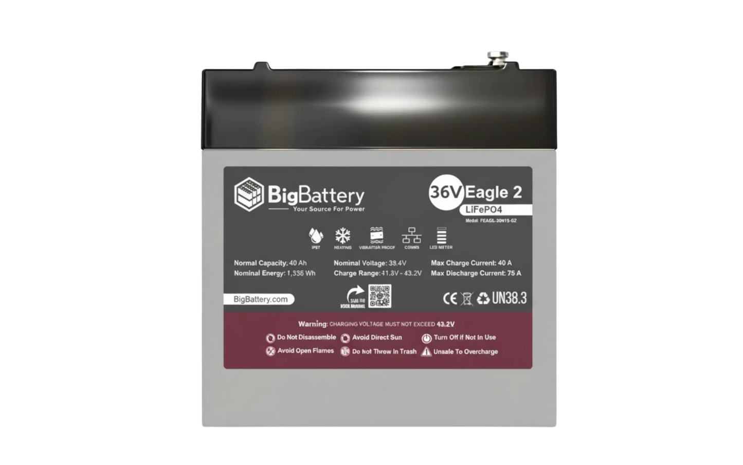BigBattery 36V EAGLE 2 LiFePO₄ Battery (1.54kWh) with Heater & CANBus