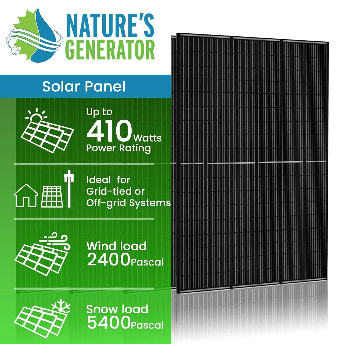 Nature’s Generator Rigid 440 Watt Bifacial Solar Panels (4 Pack)