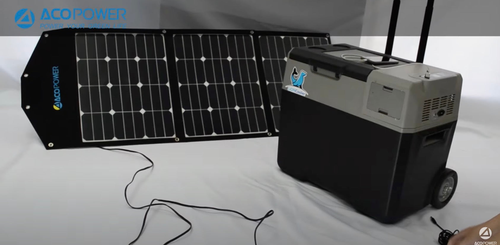 Load video: Solar Panel Charge LiONCooler Solar Freezer X30AX40AX50A
