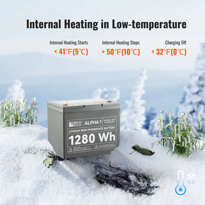 Rich Solar ALPHA 1 Series | 12V 100Ah LiFePO4 Battery | Powerful 12V Lithium Battery for RVs, Trailers, Vans, Boats, Off-Grid| Bluetooth and Internal Heat Technology