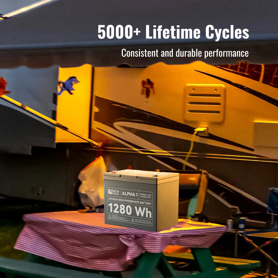 Rich Solar ALPHA 1 Series | 12V 100Ah LiFePO4 Battery | Powerful 12V Lithium Battery for RVs, Trailers, Vans, Boats, Off-Grid| Bluetooth and Internal Heat Technology