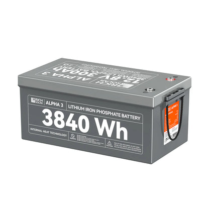 Rich Solar ALPHA 3 Series | Fast-Charging 12V 300Ah LiFePO4 Battery for RVs, Cabinets, Off-Grid| Internal Heat Technology | Bluetooth