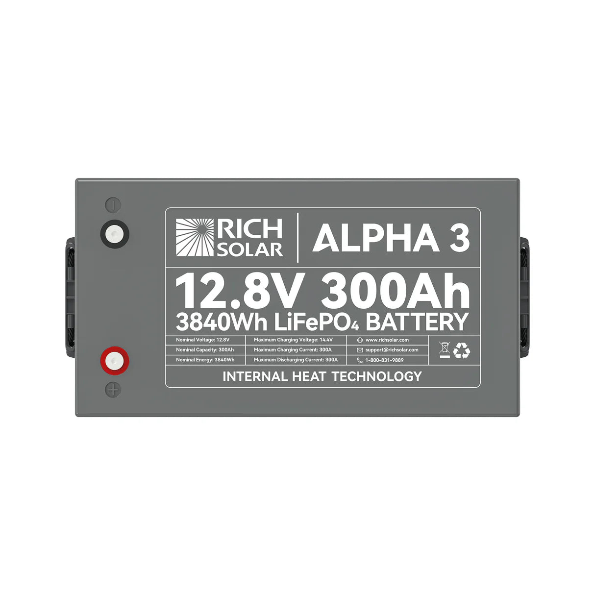Rich Solar ALPHA 3 Series | Fast-Charging 12V 300Ah LiFePO4 Battery for RVs, Cabinets, Off-Grid| Internal Heat Technology | Bluetooth