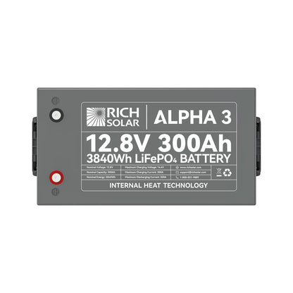 Rich Solar ALPHA 3 Series | Fast-Charging 12V 300Ah LiFePO4 Battery for RVs, Cabinets, Off-Grid| Internal Heat Technology | Bluetooth