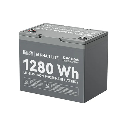 Rich Solar ALPHA 1 Series | 12V 100Ah LiFePO4 Battery | Powerful 12V Lithium Battery for RVs, Trailers, Vans, Boats, Off-Grid| Bluetooth and Internal Heat Technology