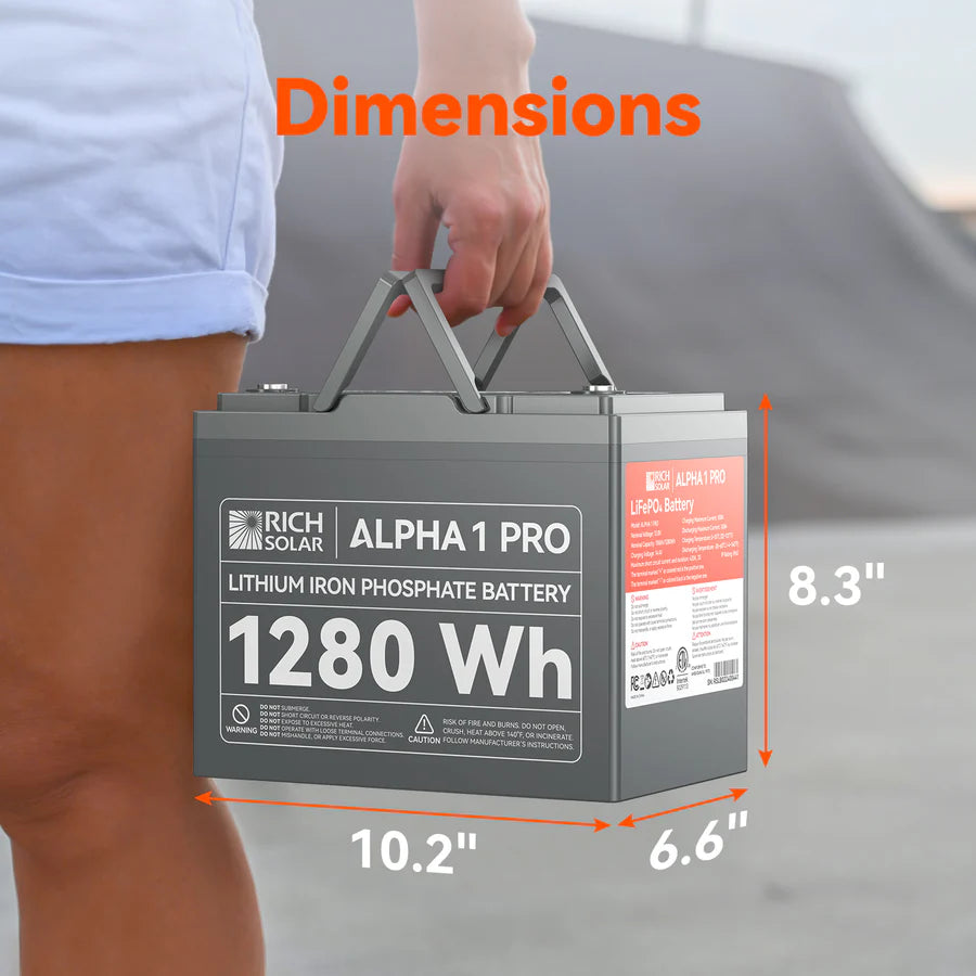 Rich Solar ALPHA 1 Series | 12V 100Ah LiFePO4 Battery | Powerful 12V Lithium Battery for RVs, Trailers, Vans, Boats, Off-Grid| Bluetooth and Internal Heat Technology