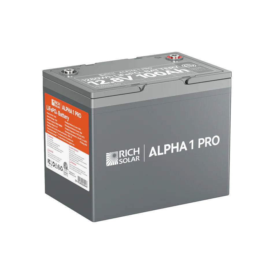 Rich Solar ALPHA 1 Series | 12V 100Ah LiFePO4 Battery | Powerful 12V Lithium Battery for RVs, Trailers, Vans, Boats, Off-Grid| Bluetooth and Internal Heat Technology