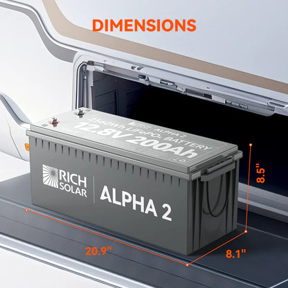 Rich Solar ALPHA 2 Series | 12V 200Ah LiFePO4 Battery | Best 12V Deep Cycle Lithium Battery for RVs, Trailers, Vans, Boats, Off-Grid