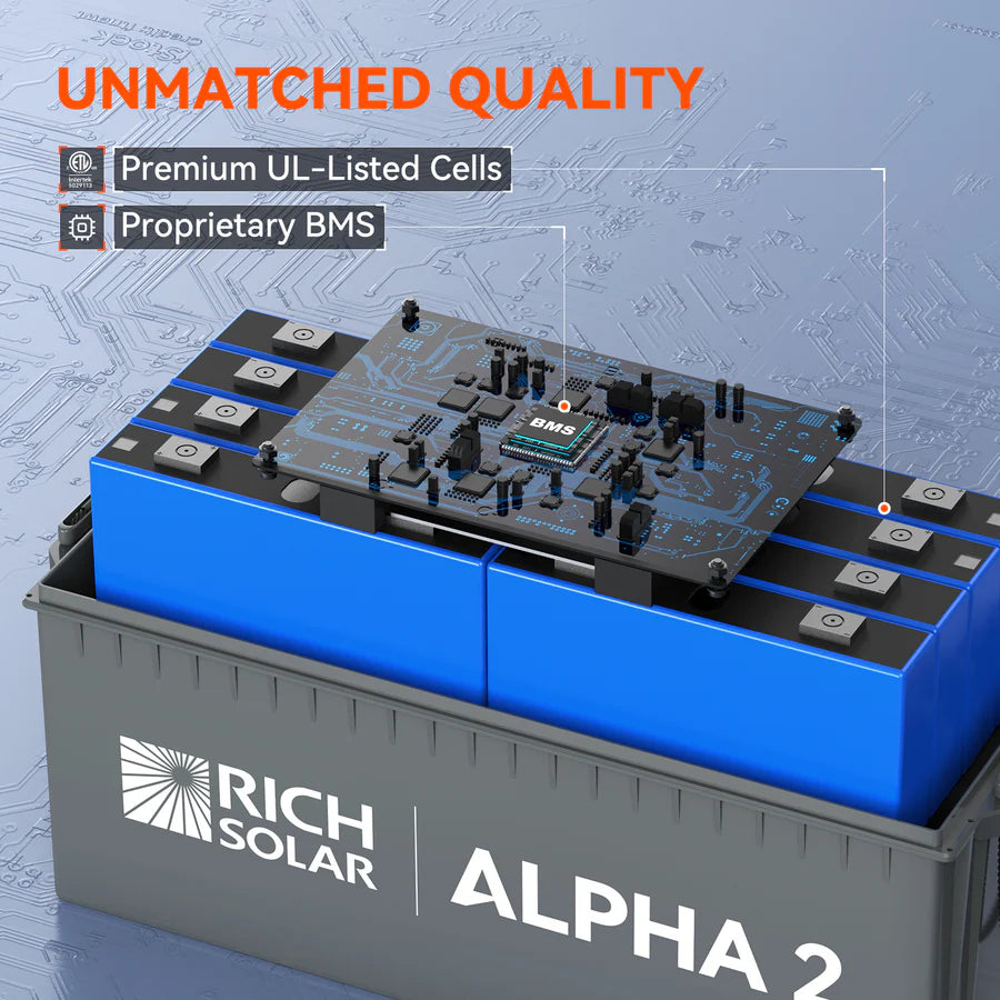 Rich Solar ALPHA 2 Series | 12V 200Ah LiFePO4 Battery | Best 12V Deep Cycle Lithium Battery for RVs, Trailers, Vans, Boats, Off-Grid