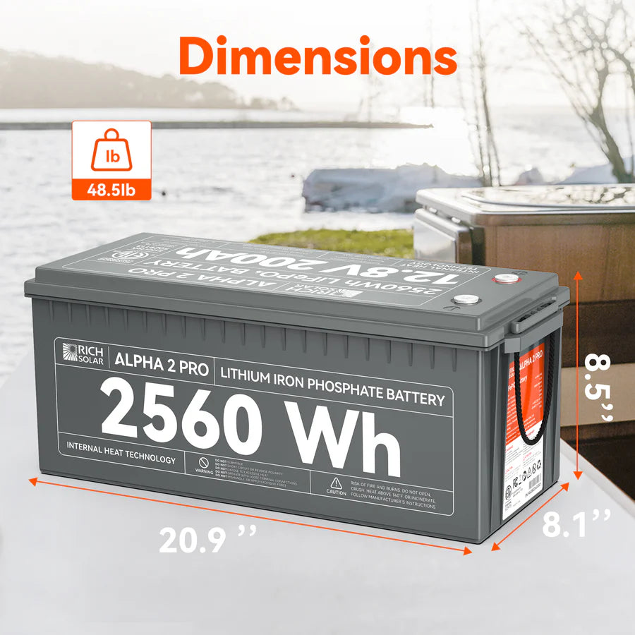 Rich Solar ALPHA 2 Series | 12V 200Ah LiFePO4 Battery | Best 12V Deep Cycle Lithium Battery for RVs, Trailers, Vans, Boats, Off-Grid
