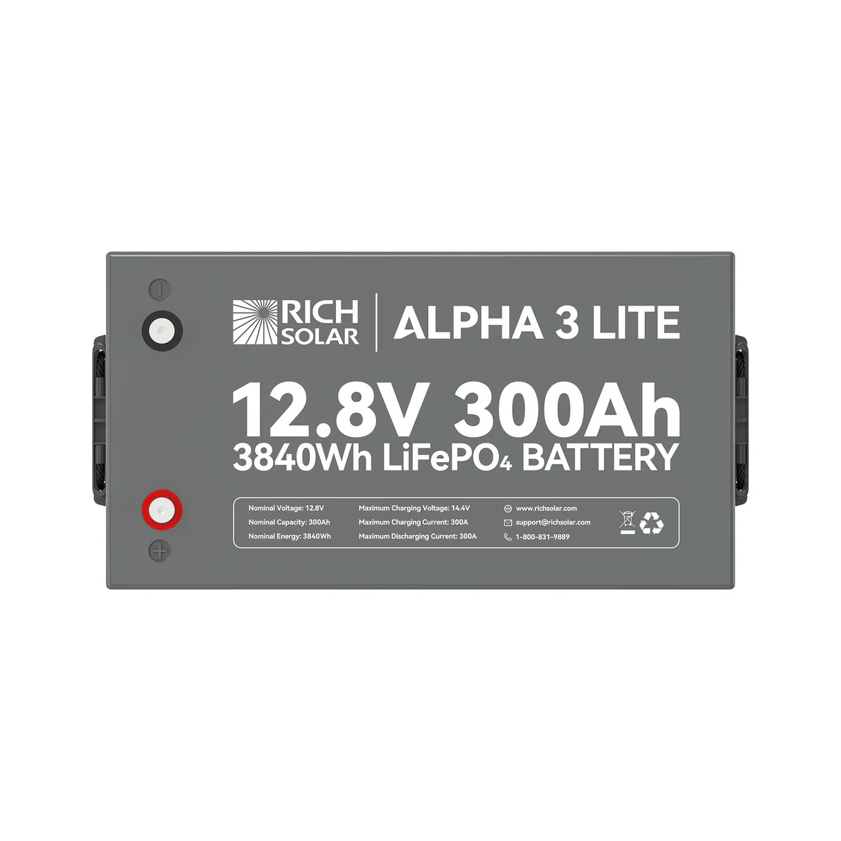 Rich Solar ALPHA 3 Series | Fast-Charging 12V 300Ah LiFePO4 Battery for RVs, Cabinets, Off-Grid| Internal Heat Technology | Bluetooth