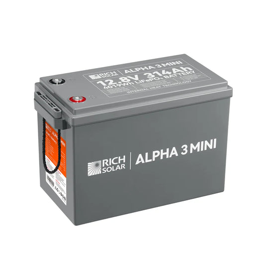 Rich Solar ALPHA 3 MINI | 12V 314Ah LiFePO₄ Battery | 40% More Compact, Built-in Heater & Bluetooth | Lithium Battery for RV, Solar, Off-Grid & Home Backup