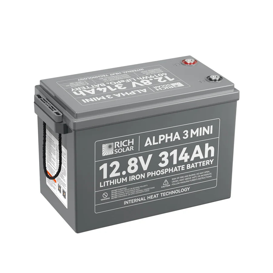 Rich Solar ALPHA 3 MINI | 12V 314Ah LiFePO₄ Battery | 40% More Compact, Built-in Heater & Bluetooth | Lithium Battery for RV, Solar, Off-Grid & Home Backup
