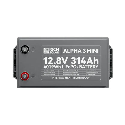 Rich Solar ALPHA 3 MINI | 12V 314Ah LiFePO₄ Battery | 40% More Compact, Built-in Heater & Bluetooth | Lithium Battery for RV, Solar, Off-Grid & Home Backup