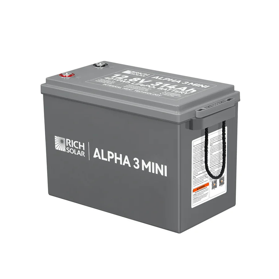 Rich Solar ALPHA 3 MINI | 12V 314Ah LiFePO₄ Battery | 40% More Compact, Built-in Heater & Bluetooth | Lithium Battery for RV, Solar, Off-Grid & Home Backup