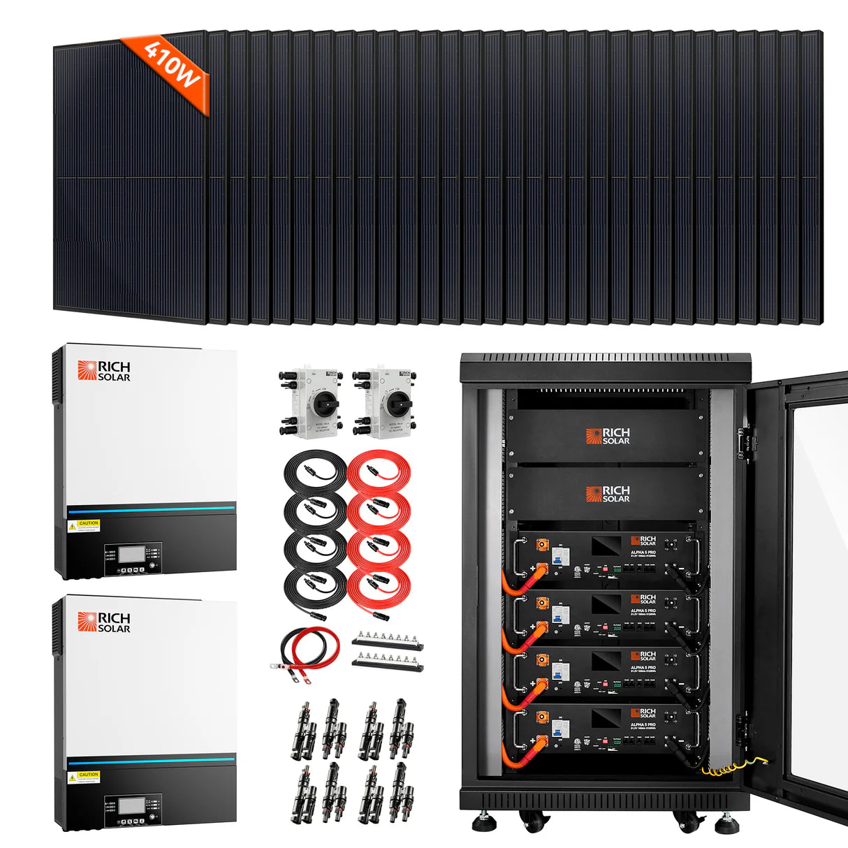 Rich Solar Complete Off-Grid Solar Kit | 30 x MEGA 410 | 13,000W 120/240V Output | 48VDC