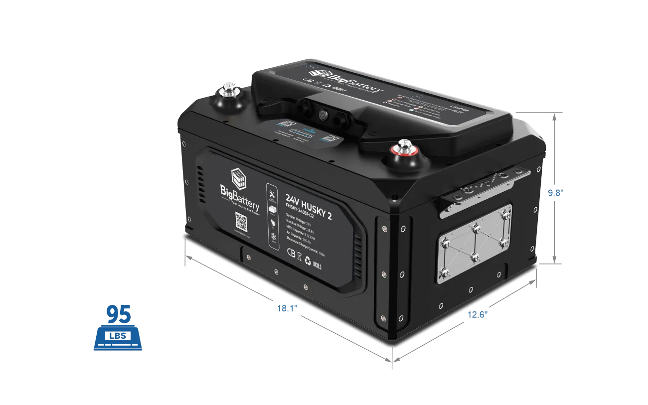 BigBattery 24V HUSKY 2 INV Lithium Battery 5.12kWh 200Ah | LiFePO4 | Inverter Comms | RV | Off-Grid | Marine Battery