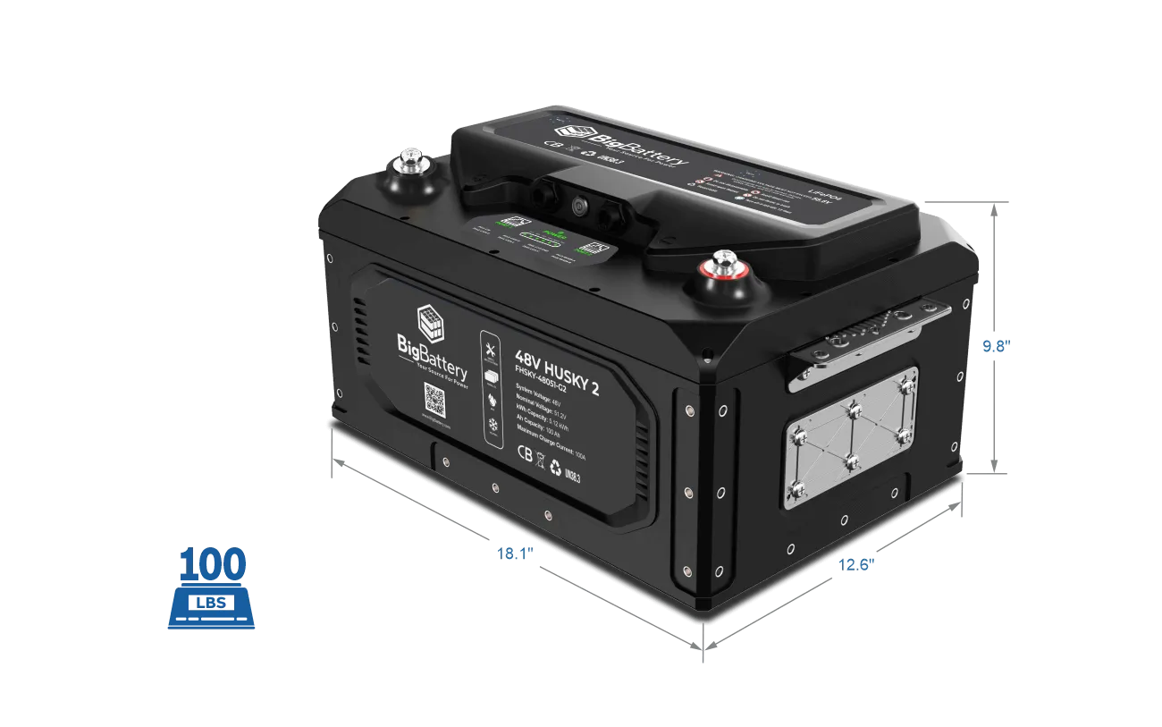 BigBattery 48V HUSKY 2 PWR | 5.12kWh LiFePO4 – High Power | Golf Cart | UTV | Industrial Battery
