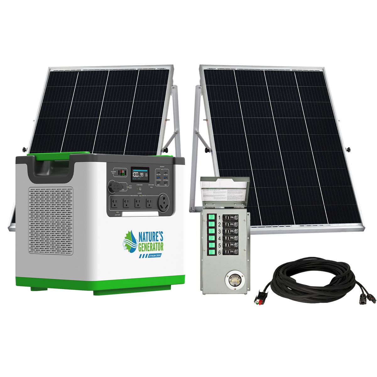 Nature's Generator Lithium 3600 Solar Generator and Transfer Switch Home Power Backup