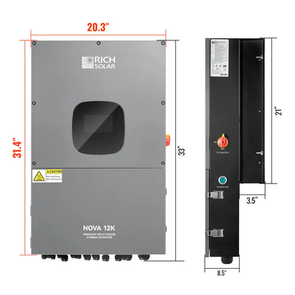 Rich Solar NOVA 12K | 12K Watt 48V Split Phase Hybrid Inverter| 12K W PV Input, 10K W Continuous Output 120/240V | Premium Inverter for Cabins, ADUs, Tiny Homes, Residential, Agriculture, Off-Grid, On-Grid | UL Certified