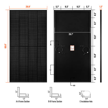 MEGA 250 PRO ONYX | 250 Watt 24 Volt Solar Panel | Premium 24V Off-Grid Solar Panel for Campers, Tiny Homes, Cabins | 25-Year Output Warranty