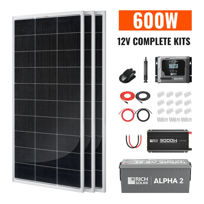 Rich Solar Complete 600W Solar Kit with Battery & Inverter | Off-Grid Solar Power System for RVs, Vans, Cabins & Backup Power | Complete Energy Solution