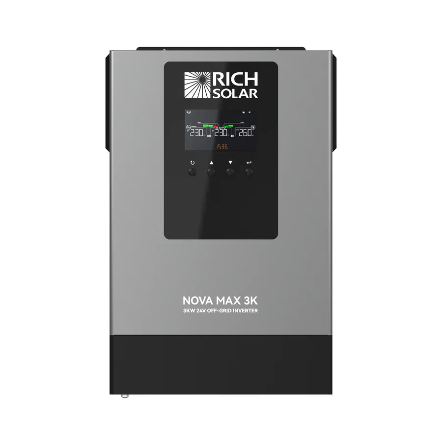 Rich Solar NOVA MAX 3K 2026 | 24V 3000W Off-Grid Hybrid Inverter | Pure Sine Wave Power for RVs, Campers, Vans, Trailers, Boats ; Off-Grid Systems