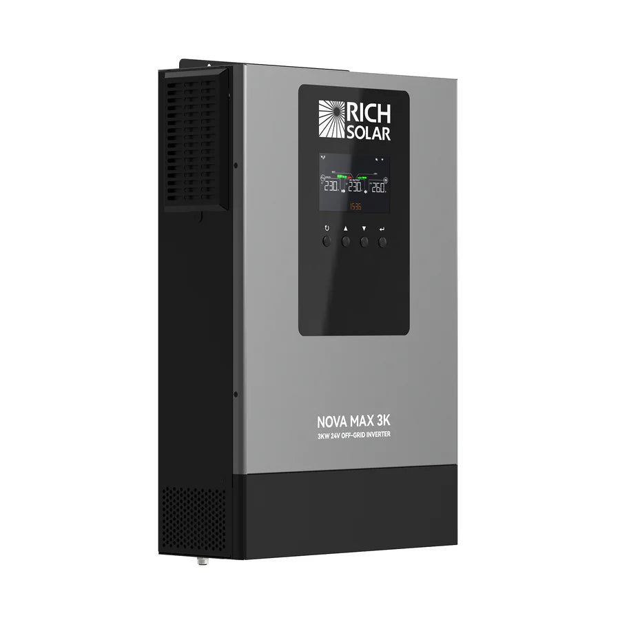 Rich Solar NOVA MAX 3K 2026 | 24V 3000W Off-Grid Hybrid Inverter | Pure Sine Wave Power for RVs, Campers, Vans, Trailers, Boats ; Off-Grid Systems