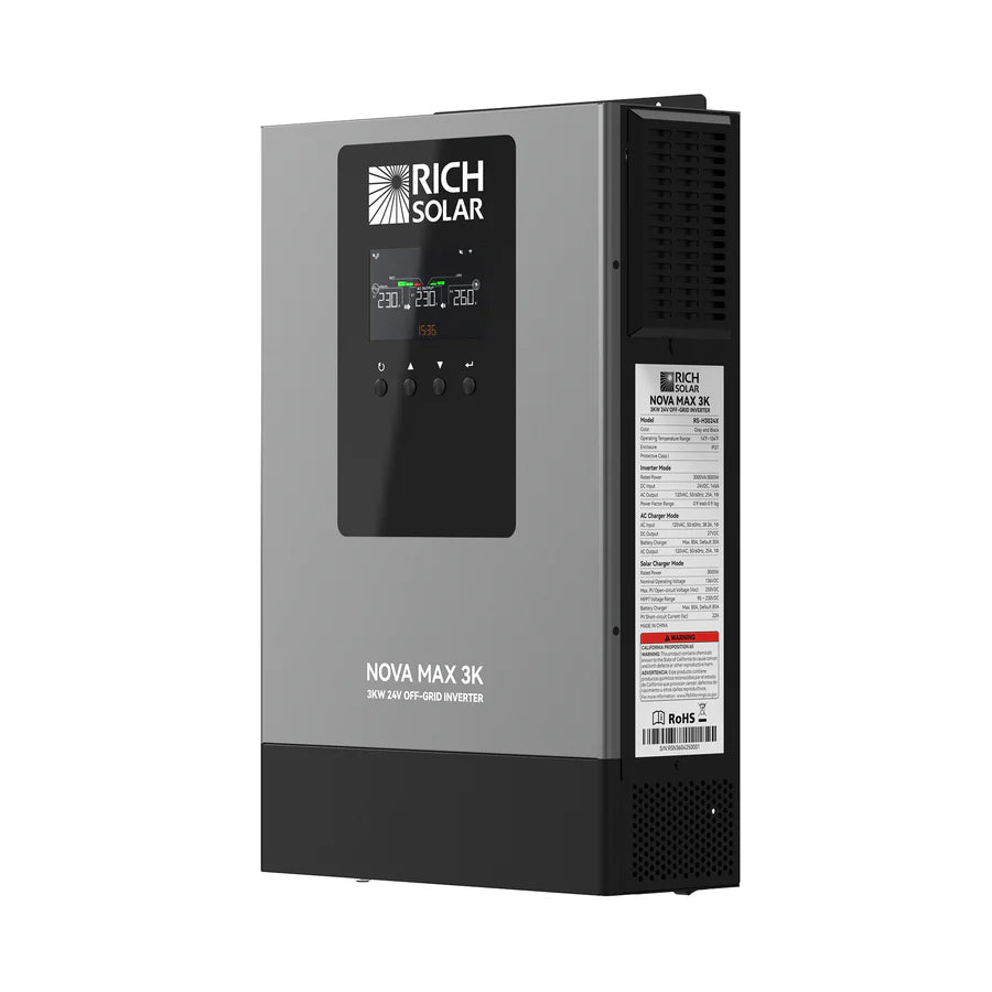 Rich Solar NOVA MAX 3K 2026 | 24V 3000W Off-Grid Hybrid Inverter | Pure Sine Wave Power for RVs, Campers, Vans, Trailers, Boats ; Off-Grid Systems