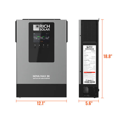 Rich Solar NOVA MAX 3K 2026 | 24V 3000W Off-Grid Hybrid Inverter | Pure Sine Wave Power for RVs, Campers, Vans, Trailers, Boats ; Off-Grid Systems