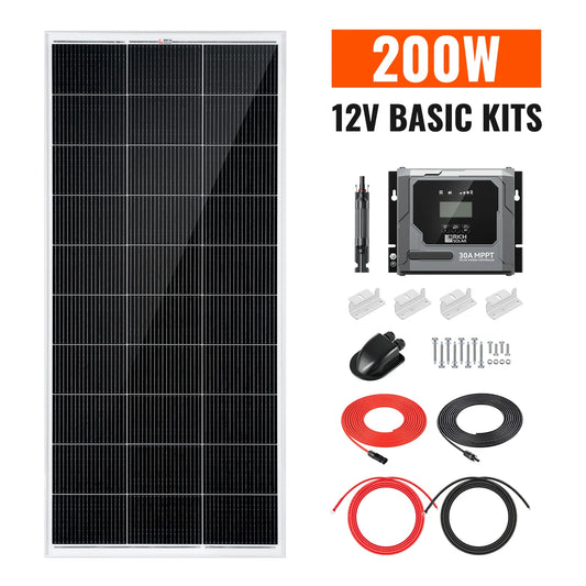 Rich Solar Basic 200 Watt Solar Kit | Solar Panel & Charge Controller Kit for RVs, Vans & Off-Grid Applications | Expandable Solar Charging