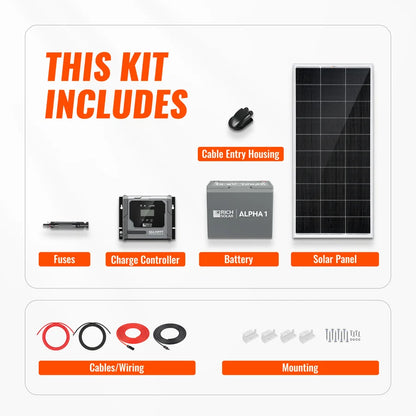 Rich Solar 200W Solar Kit with Battery | Solar + Energy Storage Kit for RVs, Vans & Off-Grid Applications | Expandable Solar Power