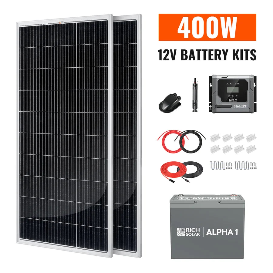 Rich Solar 400W Solar Kit with Battery | Solar + Energy Storage Kit for RVs, Vans & Off-Grid Applications