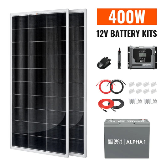 Rich Solar 400W Solar Kit with Battery | Solar + Energy Storage Kit for RVs, Vans & Off-Grid Applications