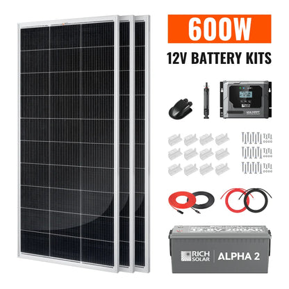 Rich Solar 600W Solar Kit with Battery | Solar + Energy Storage Kit for RVs, Vans & Off-Grid Applications | Expandable Solar Power
