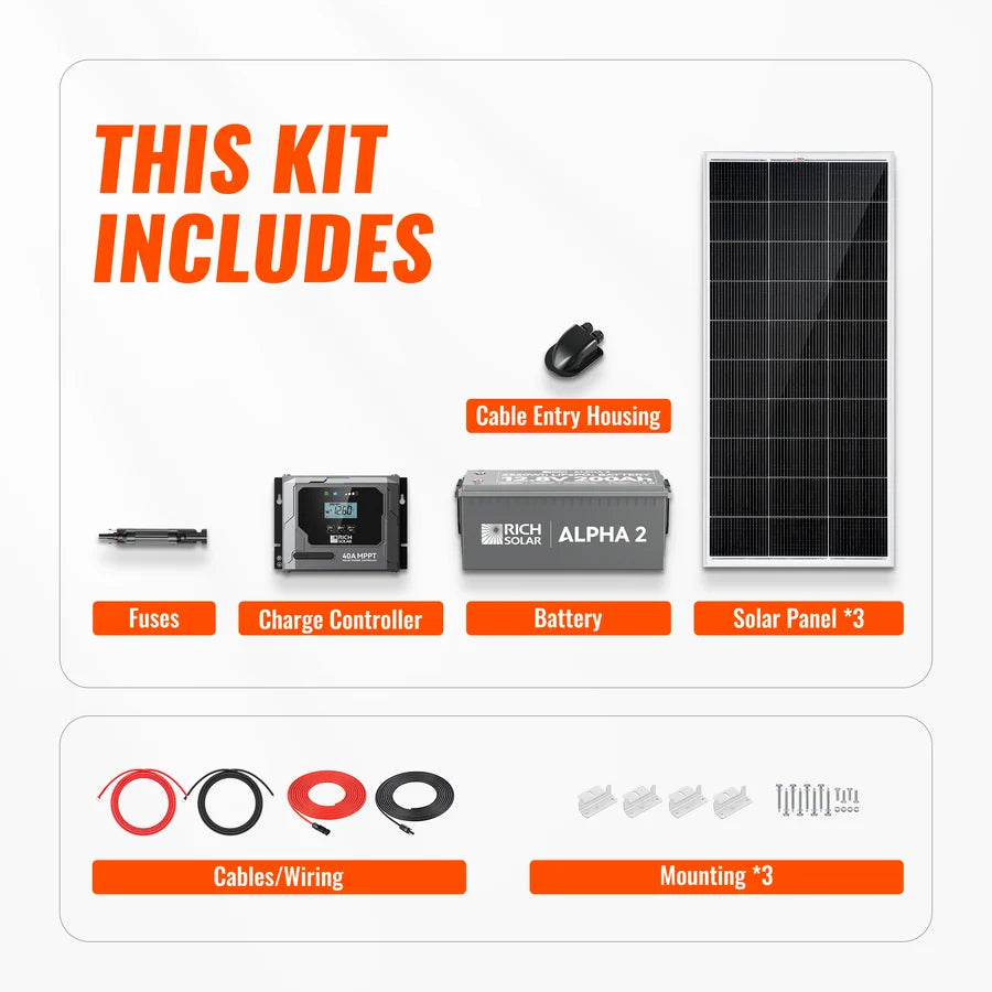 Rich Solar 600W Solar Kit with Battery | Solar + Energy Storage Kit for RVs, Vans & Off-Grid Applications | Expandable Solar Power