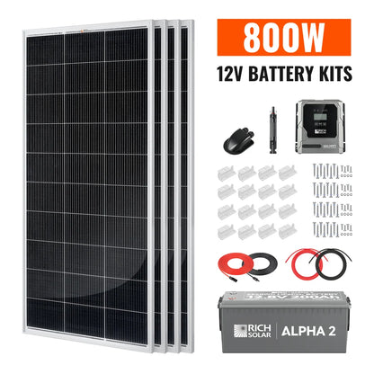 Rich Solar 800W Solar Kit with Battery | Solar + Energy Storage Kit for RVs, Vans & Off-Grid Applications | Expandable Solar Power